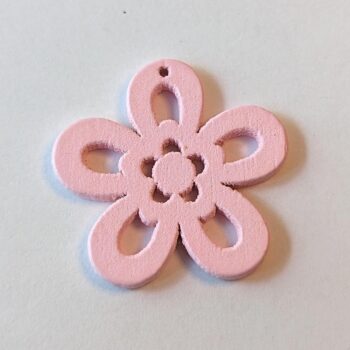 Pink Five Petal Hollow Flower Wood Pendant