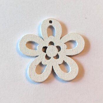White Five Petal Hollow Flower Wood Pendant