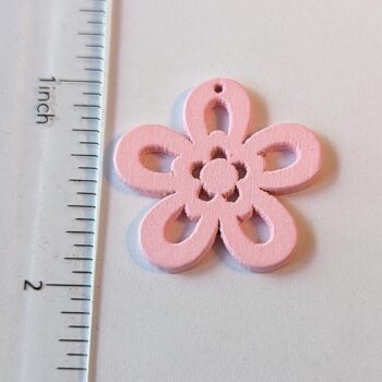 Pink Five Petal Hollow Flower Wood Pendant - Image 2