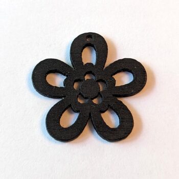 Black Five Petal Hollow Flower Wood Pendant