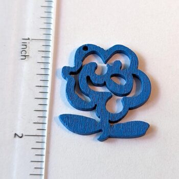 Blue Hollow Cutout Flower Wood Pendant - Image 2