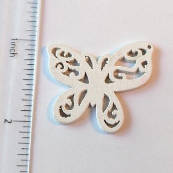 Butterfly Irregular Wings Laser Cut White Wood Pendant - Image 2