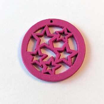 Hot Pink Hoop Hollow Stars Wood Pendant