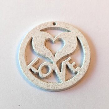 White LOVE Hoop Heart Wood Pendant