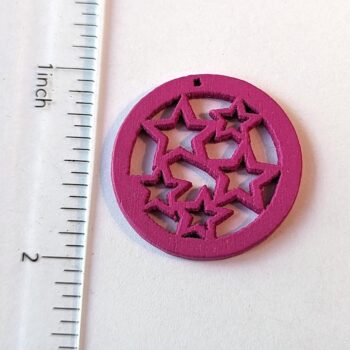 Hot Pink Hoop Hollow Stars Wood Pendant - Image 2