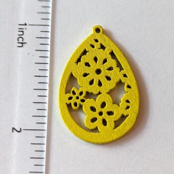 Yellow Teardrop Hollow Flowers Wood Pendant - Image 2