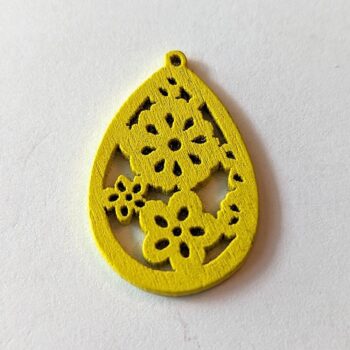 Yellow Teardrop Hollow Flowers Wood Pendant