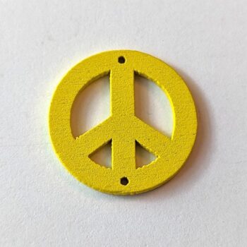 Yellow Round Peace Sign Wood Pendant