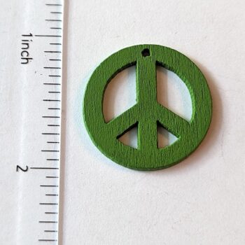 Green Round Peace Sign Wood Pendant - Image 2