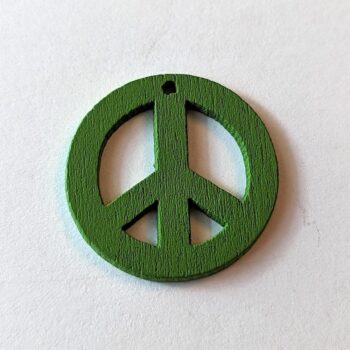 Green Round Peace Sign Wood Pendant