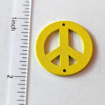 Yellow Round Peace Sign Wood Pendant - Image 2