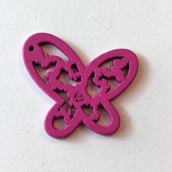 Hot Pink Irregular Hollow Cutout Butterfly Wood Pendant