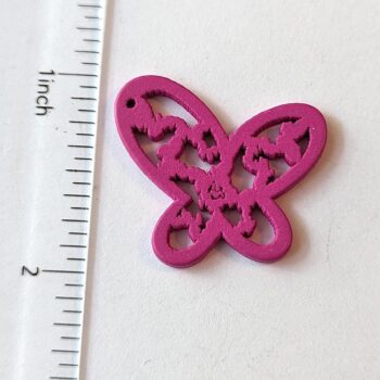 Hot Pink Irregular Hollow Cutout Butterfly Wood Pendant - Image 3