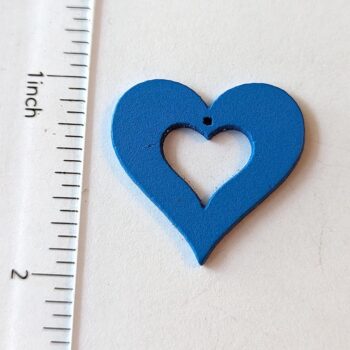 Blue Chunky Hollow Heart Wood Pendant - Image 2