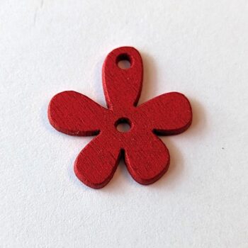 Red Five Petal Irregular Flower Wood Pendant