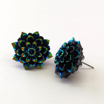 Colorful Black Chrysanthemum Flower Stud Earrings