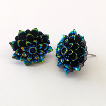 Colorful Black Chrysanthemum Flower Stud Earrings - Image 4