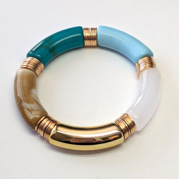 White Blue Gold Boho Bohemia Bamboo Slip-on Acrylic Bracelet