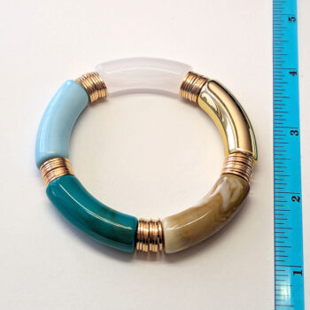 White Blue Gold Boho Bohemia Bamboo Slip-on Acrylic Bracelet - Image 2