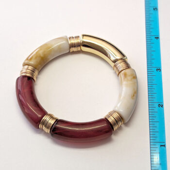 White Red Gold Boho Bohemia Bamboo Slip-on Acrylic Bracelet - Image 2