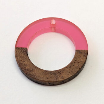 Pink Hollow Circle Round Hoop Resin Geometric Wood Pendant