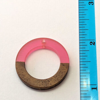 Pink Hollow Circle Round Hoop Resin Geometric Wood Pendant - Image 2