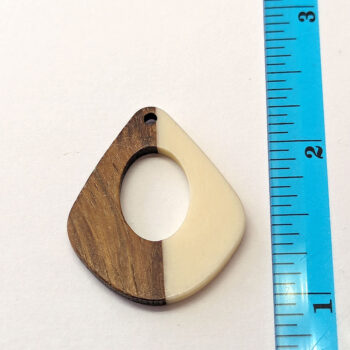 White Hollow Wide Teardrop Wood Resin Pendant - Image 2