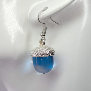 Silver Acorn Clear Blue Marble Resin Earrings