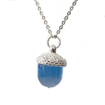 Silver Acorn Clear Blue Marble Resin Necklace