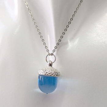 Silver Acorn Clear Blue Marble Resin Necklace - Image 3