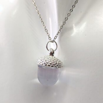 Silver Acorn Clear Resin Necklace