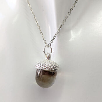 Silver Acorn Clear Brown Marble Resin Necklace - Image 3