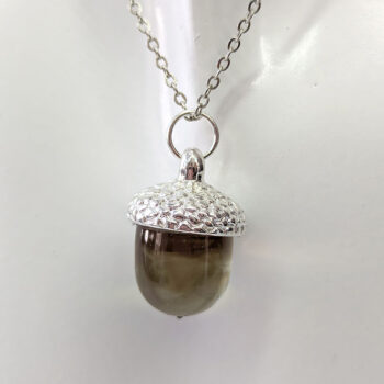 Silver Acorn Clear Brown Marble Resin Necklace