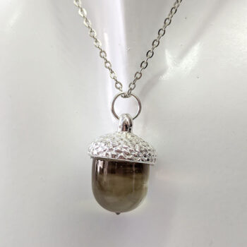 Silver Acorn Clear Brown Marble Resin Necklace - Image 4