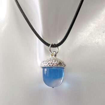 Silver Acorn Clear Blue Marble Resin Necklace - Image 5