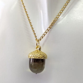 Gold Acorn Clear Brown Marble Resin Necklace - Image 2