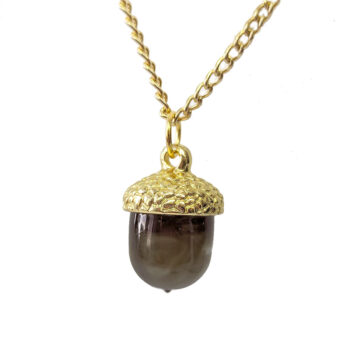 Gold Acorn Clear Brown Marble Resin Necklace