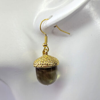 Gold Acorn Clear Brown Marble Resin Earrings