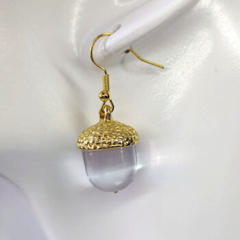 Gold Acorn Clear Resin Earrings