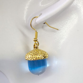 Gold Acorn Clear Blue Marble Resin Earrings