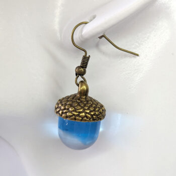 Bronze Acorn Clear Blue Marble Resin Earrings