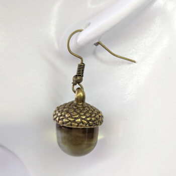 Bronze Acorn Clear Brown Marble Resin Earrings