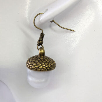 Bronze Acorn Clear Mica White Marble Resin Earrings