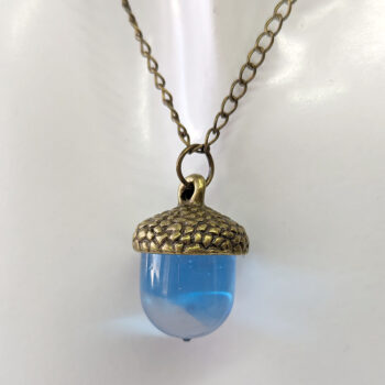 Bronze Acorn Clear Blue Marble Resin Necklace