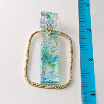 Rectangle Flecks Green Blue Mica Resin Gold Hoop Earrings - Image 3