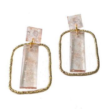 Rectangle Flecks Gold Hoop Earrings