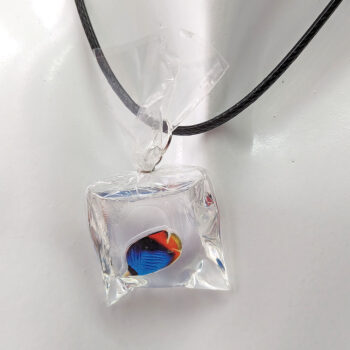 Ocean Salt Water Fish in a Bag Blue Orange Resin Necklace - Image 5