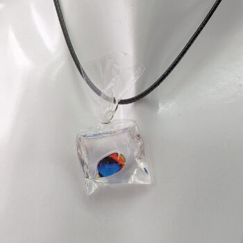 Ocean Salt Water Fish in a Bag Blue Orange Resin Necklace - Image 4