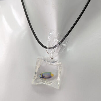 Ocean Salt Water Fish in a Bag Yellow Grey Resin Necklace - Image 4