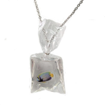 Ocean Salt Water Fish in a Bag Yellow Grey Resin Necklace